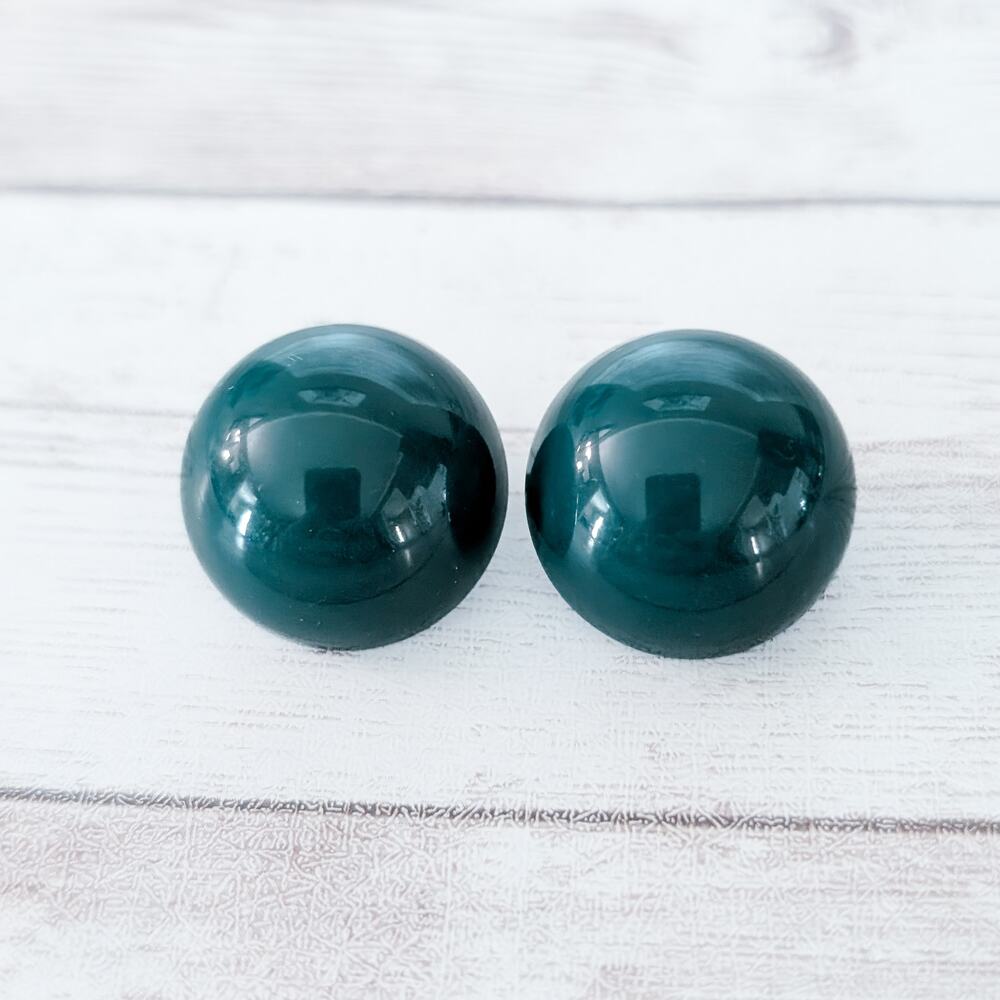 Vintage Clip On Earrings - Retro Dark Green Domed - Just Under 1"